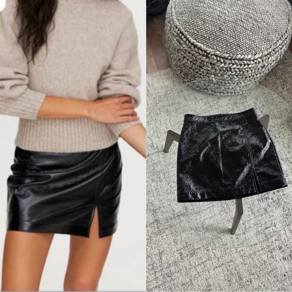 Aritzia Wilfred Tempest Black Glossy vegan leather cocktail  Evening skirt Sz 10
